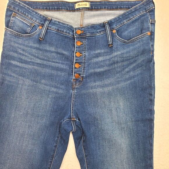 Madewell Mid-rise Skinny Jeans Women's Size 36 Blue Exposed Button Fly Raw Hem - Picture 16 of 17
